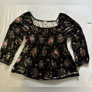 Cato Black Velvet Floral Blouse